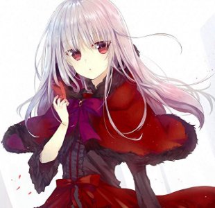 ​红衣白发的哥特萝莉栉名安娜，长相如人偶公主甜美可爱