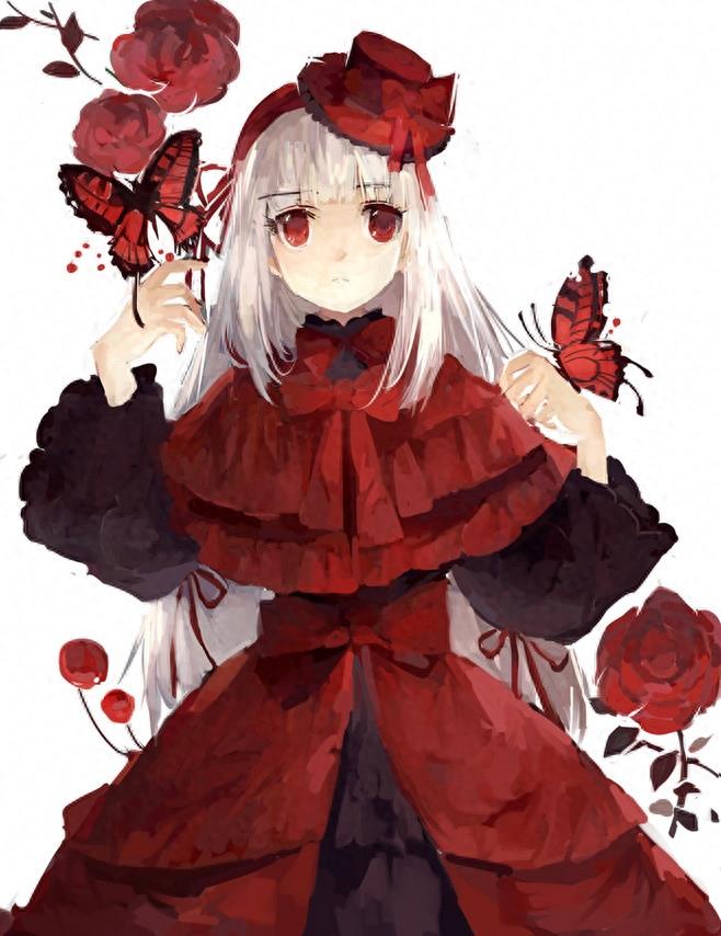 红衣白发的哥特萝莉栉名安娜，长相如人偶公主甜美可爱