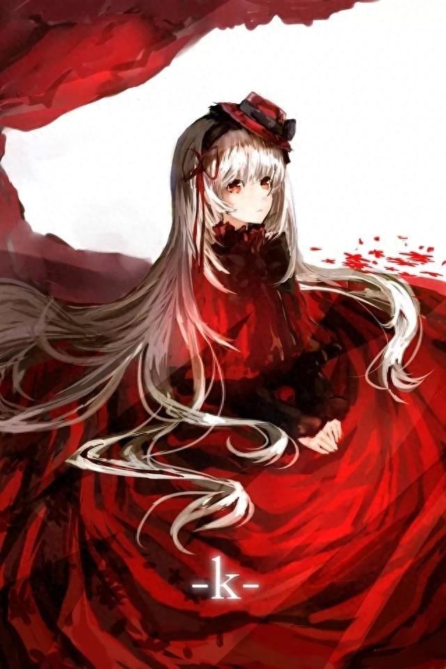 红衣白发的哥特萝莉栉名安娜，长相如人偶公主甜美可爱