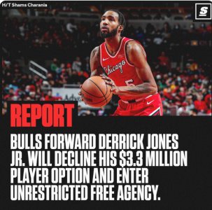 ​德里克-琼斯拒绝执行330万的球员选项