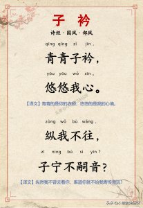 ​《诗经·子衿》带拼音译文完整版： 青青子衿， 悠悠我心