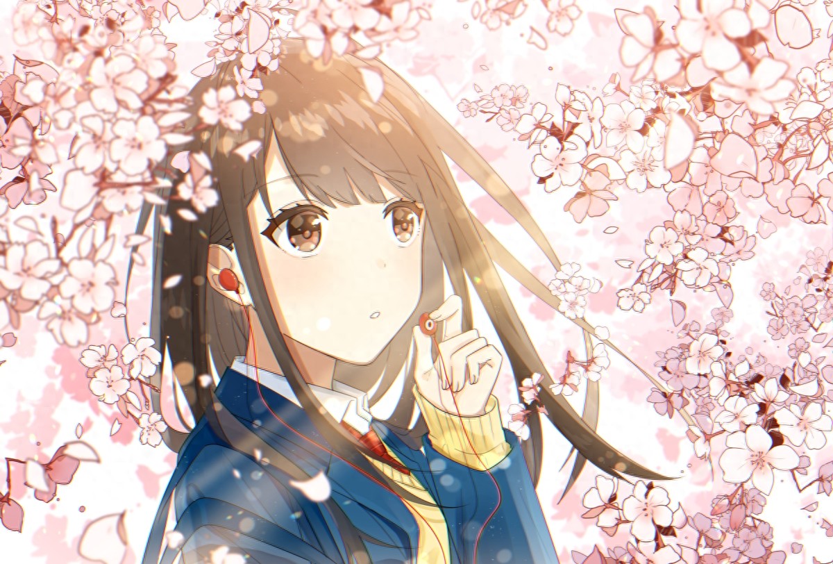 插画：樱花盛开，唯美的二次元樱花动漫美图