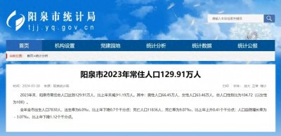 ​最新！阳泉市常住人口数据公布！